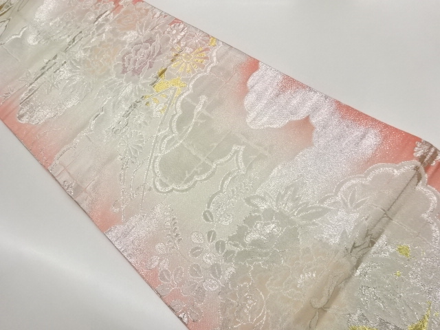 JAPANESE MARU OBI / WOVEN AUTUMN FLOWERS
